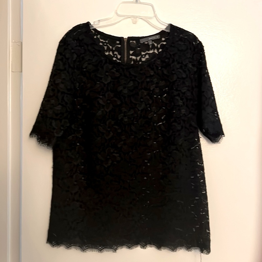 Matty M Black Lace Sheer Overlay Blouse Top Size Medium - Picture 3 of 7